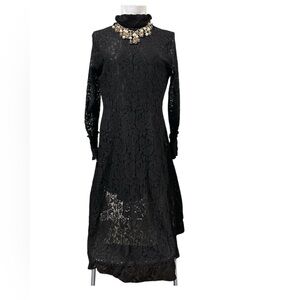 Adore Black Lace Long-Sleeve Midi Dress